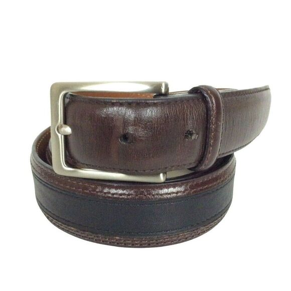 Johnston & Murphy Mens Belt Size 34 Black Brown Pebbled Leather Nickel Buckle - Picture 1 of 3
